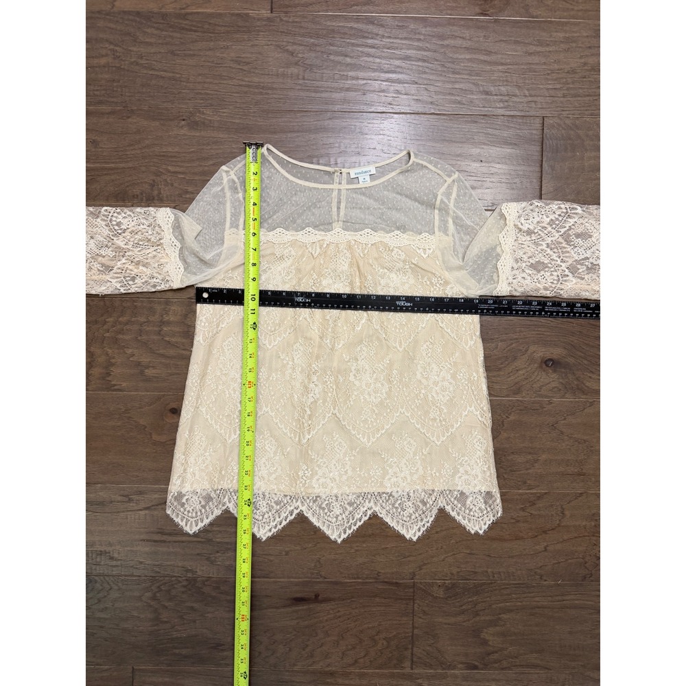 Sundance Lace Blouse Womens M Cream Rayon Floral Sheer Romantic Boho Top - Picture 4 of 6